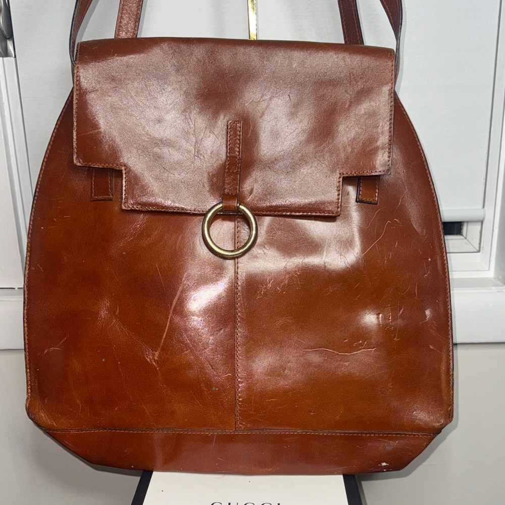 Nine West huge Tan Leather Backpack with Gold Accent